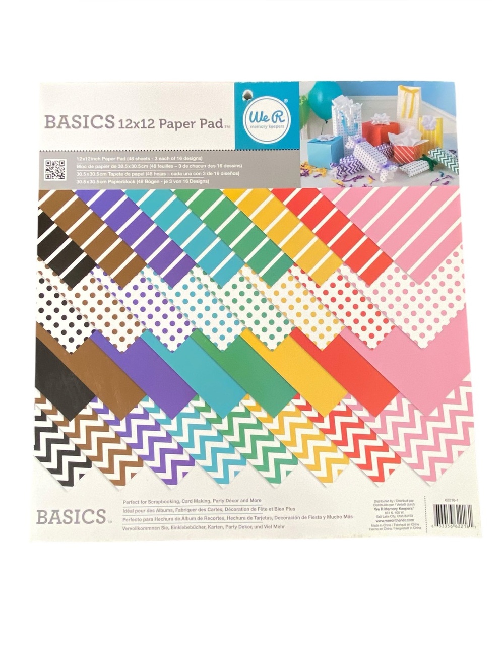 BASICS 12x12  Scrapbook Paper Pad Multicolor Patterned 48 Sheets NWOT